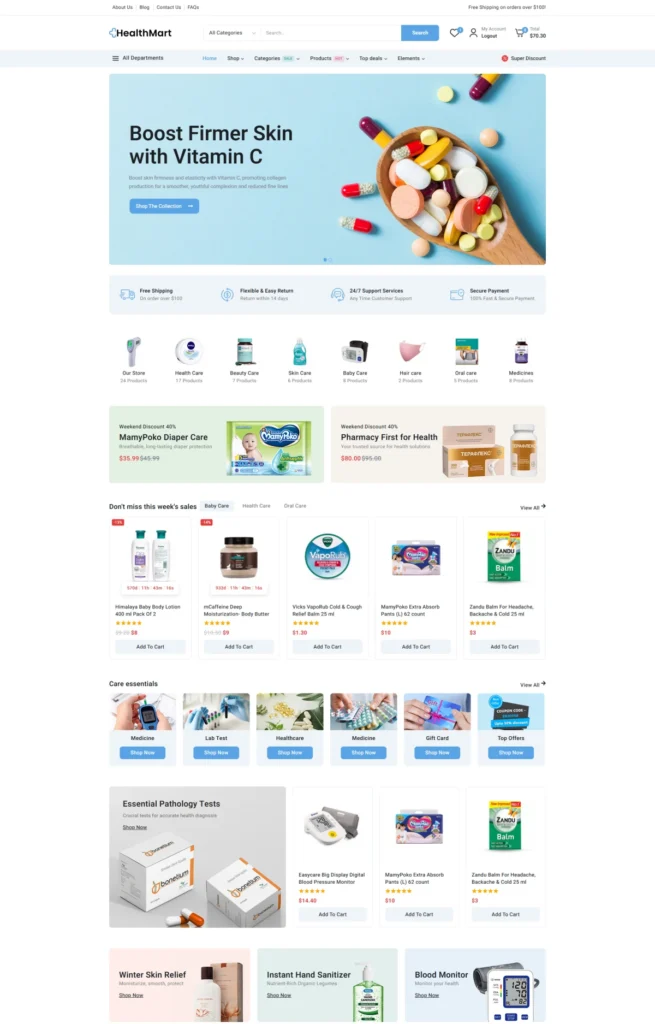 HealthMart WordPress Theme Review β Is It Worth $29 for Your Pharmacy Store? HealthMart homepage demo