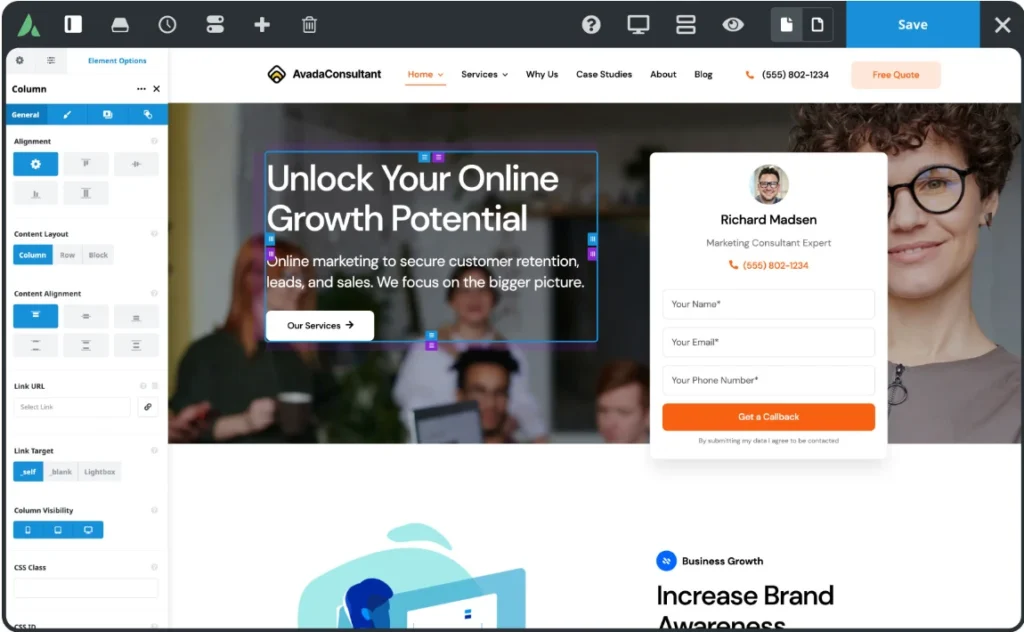 Avada’s website builder dashboard