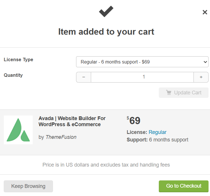 Themeforest Avada purchase page